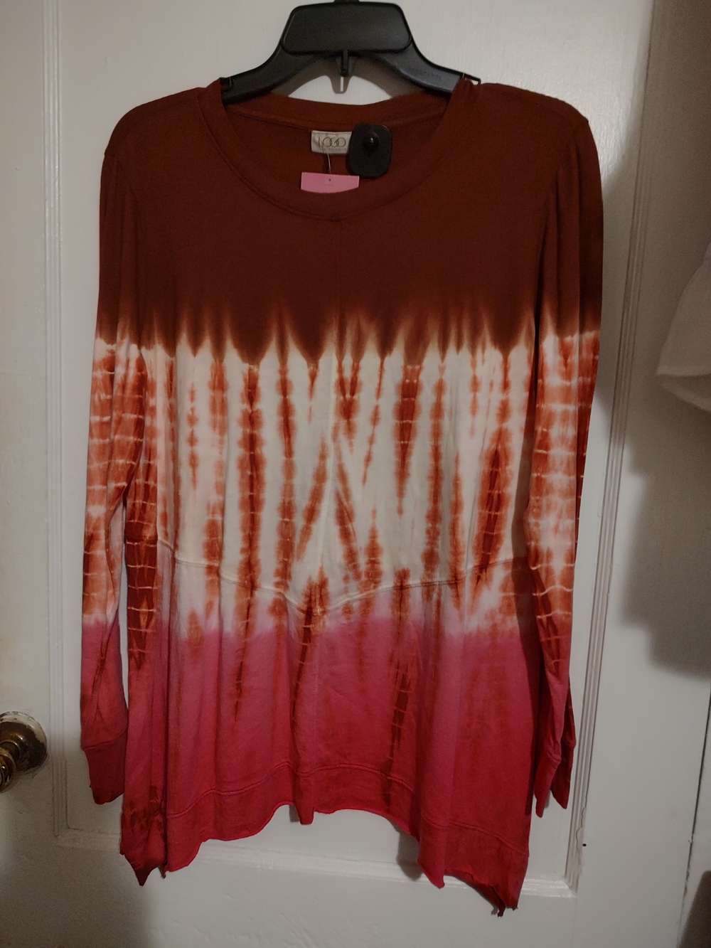 Labor Day Special Tie-Dye Long Sleeve Women's Top - Brown & Pink